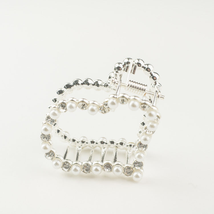 Haarclip Herz mit Perlen,Strass, silber